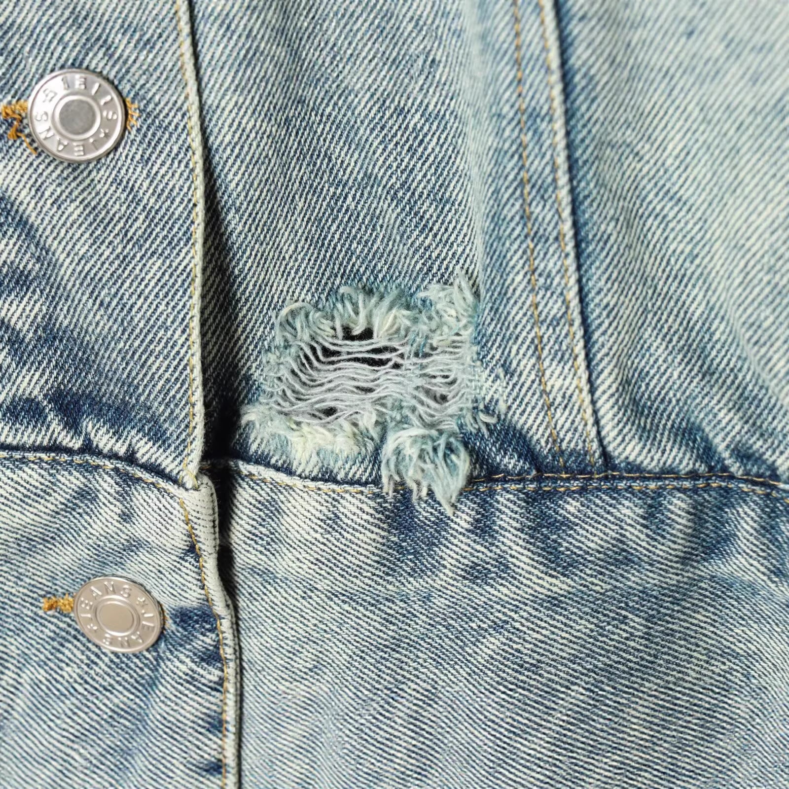 Women's Oversized Denim Jacket in Vintage Washed Look with Chest Flap Pockets Chichicherry