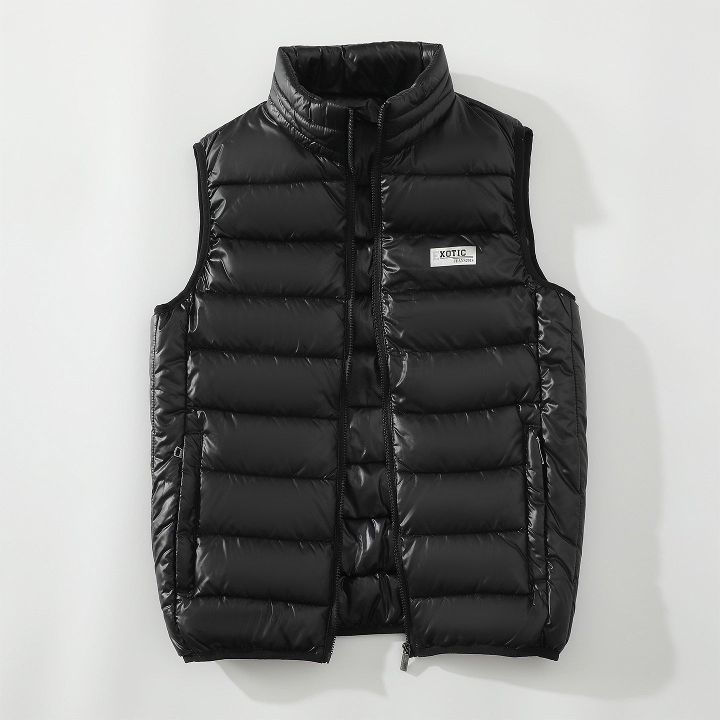 Men's quilted vest with high stand-up collar and shiny thermal filling Chichicherry