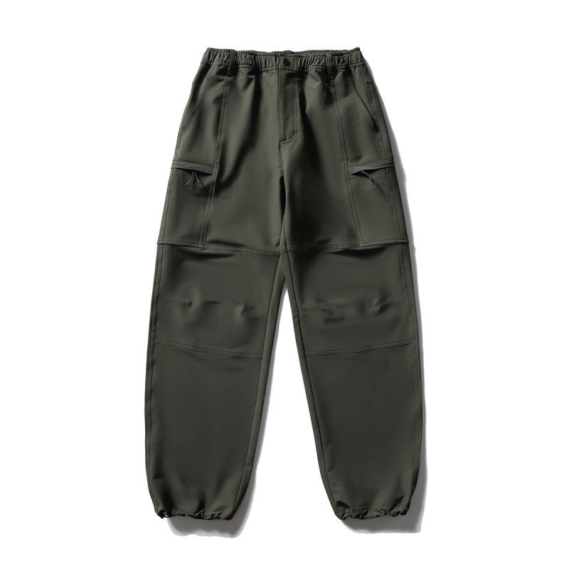 Men's Technical Cargo Casual Pants with Elastic Waistband, Knee Panels, and Zipper Pockets Chichicherry