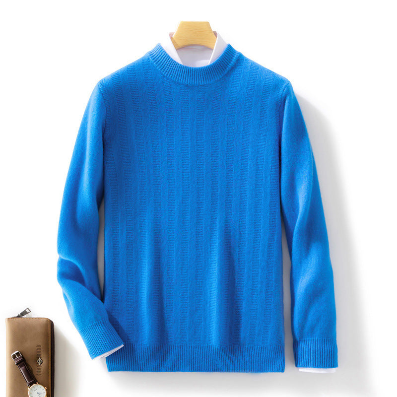 Men's fine knit pullover with a short stand-up collar, textured vertical ribbing, and slim fit Chichicherry