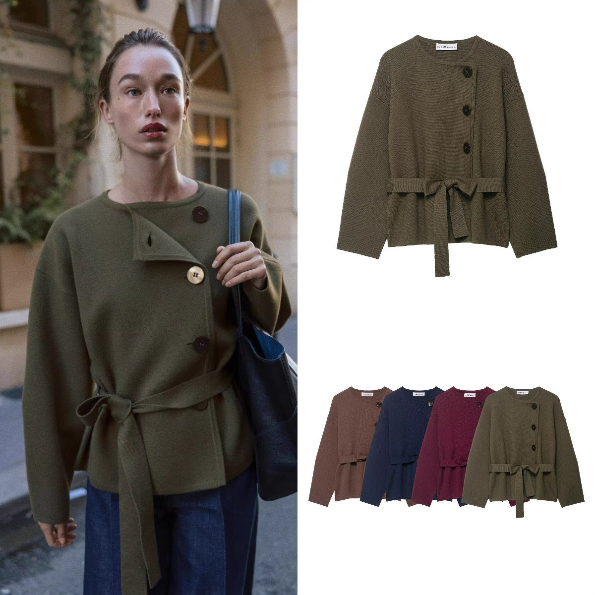 Women’s cardigan with asymmetric button placket and waist belt Chichicherry