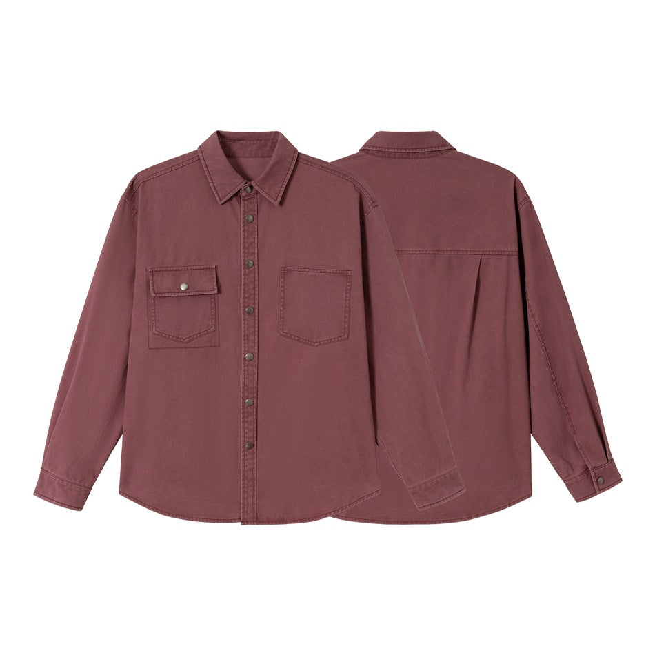 Women's overshirt jacket made of washed cotton twill with snap button placket and two chest pockets Chichicherry