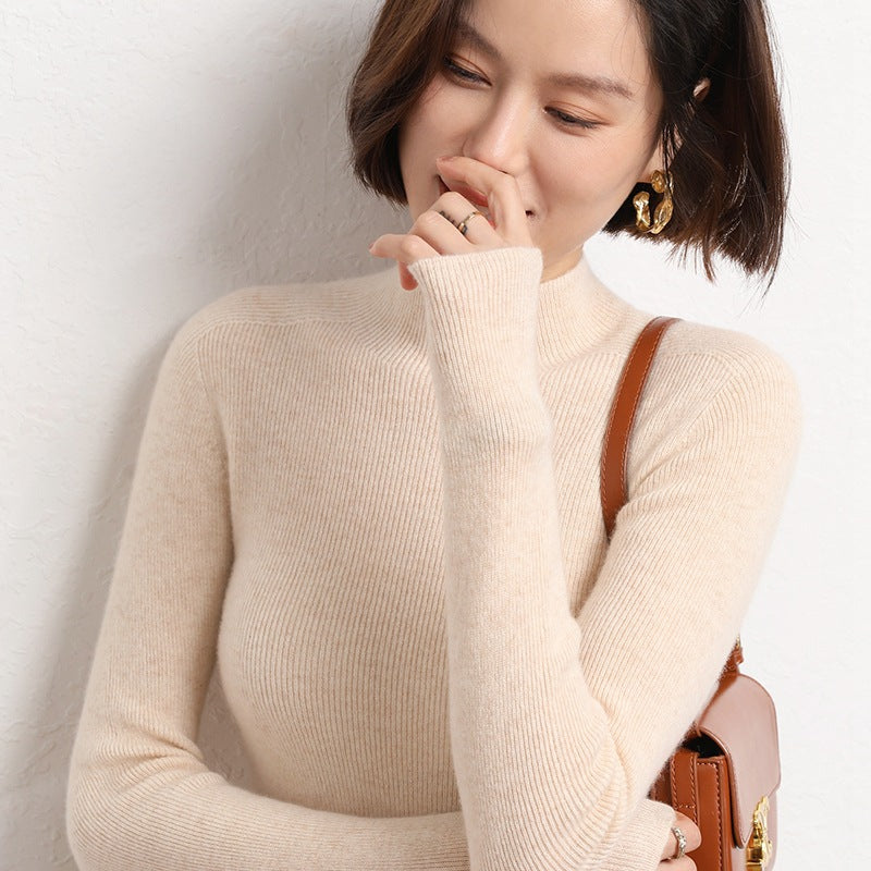 Women's Slim Fine Knit Stand-Up Collar Sweater with Extra Fine Rib Structure and Cashmere Look Chichicherry