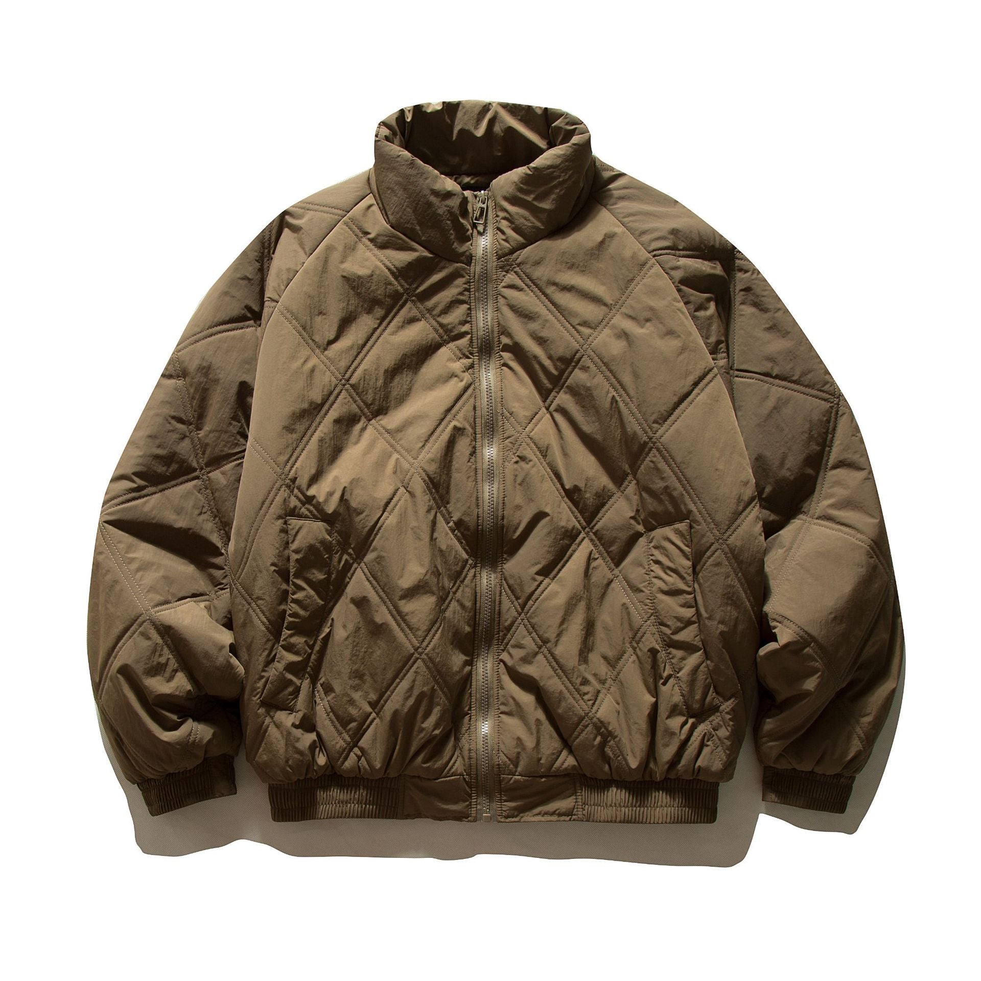 Unisex Boxy Padded Blouson with Diamond Quilting and High Funnel Collar Chichicherry