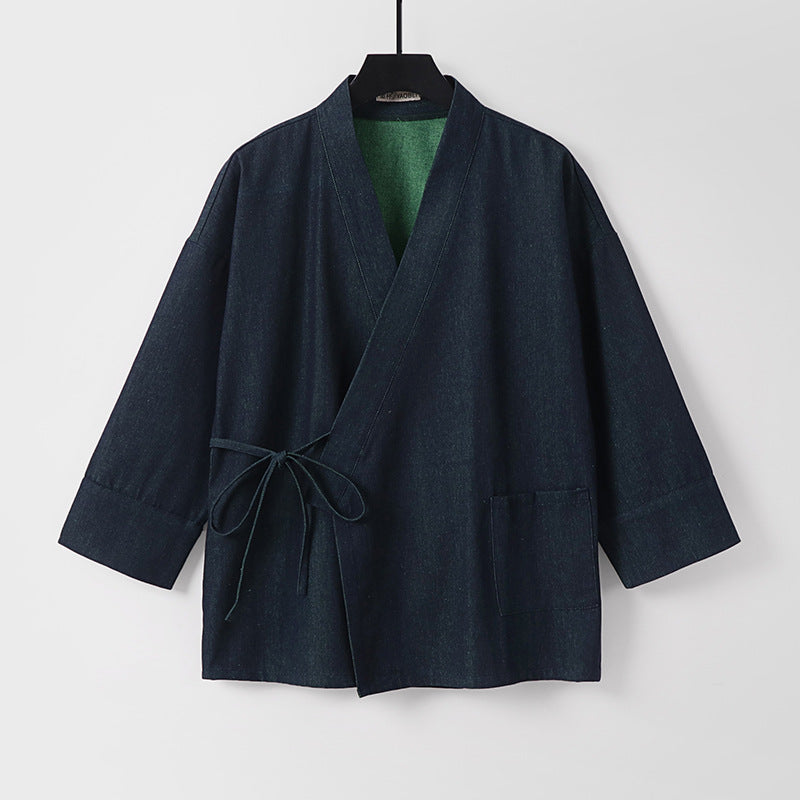 Women Lightweight Two-Tone Kimono Jacket with Ties and Contrasting Inner Lining Chichicherry