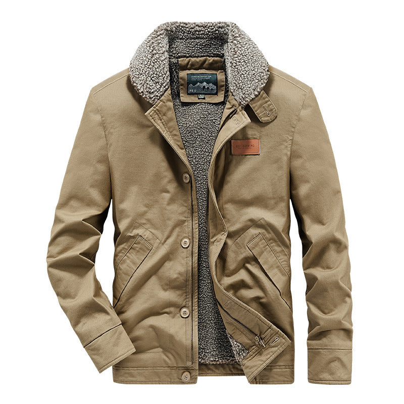 Men's rugged canvas worker jacket with voluminous Sherpa inner lining and high collar Chichicherry