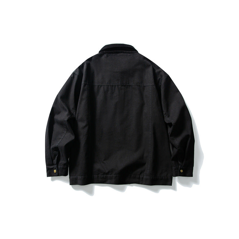 Men's Boxy Canvas Blouson Jacket with Cord Collar and Full-Length Zipper Chichicherry