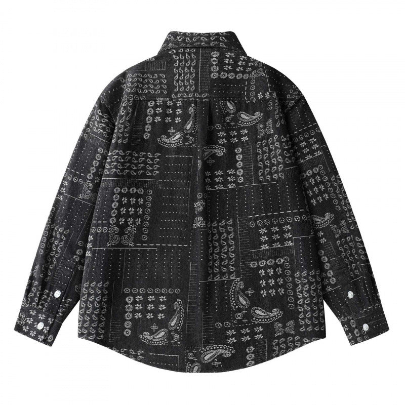 Unisex Boxy Paisley Patchwork Overshirt made of cotton blend with shirt collar and patch breast pocket Chichicherry