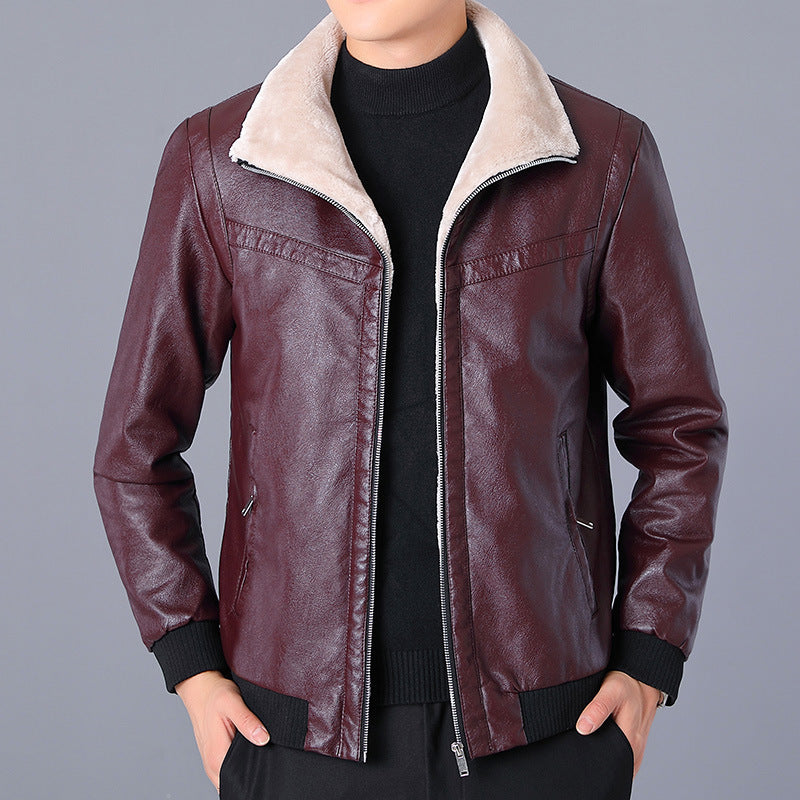 Men's padded faux leather bomber jacket with Sherpa collar and warming teddy lining Chichicherry