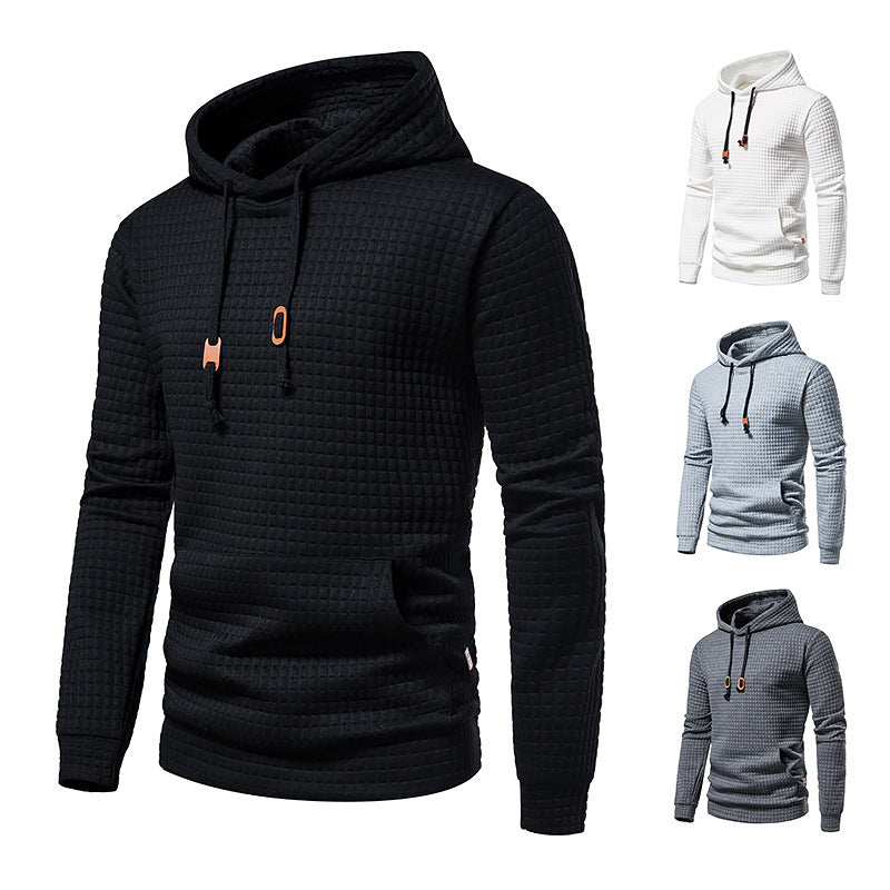 Men's Structured Waffle Hoodie with Kangaroo Pocket and Slim Fit Chichicherry