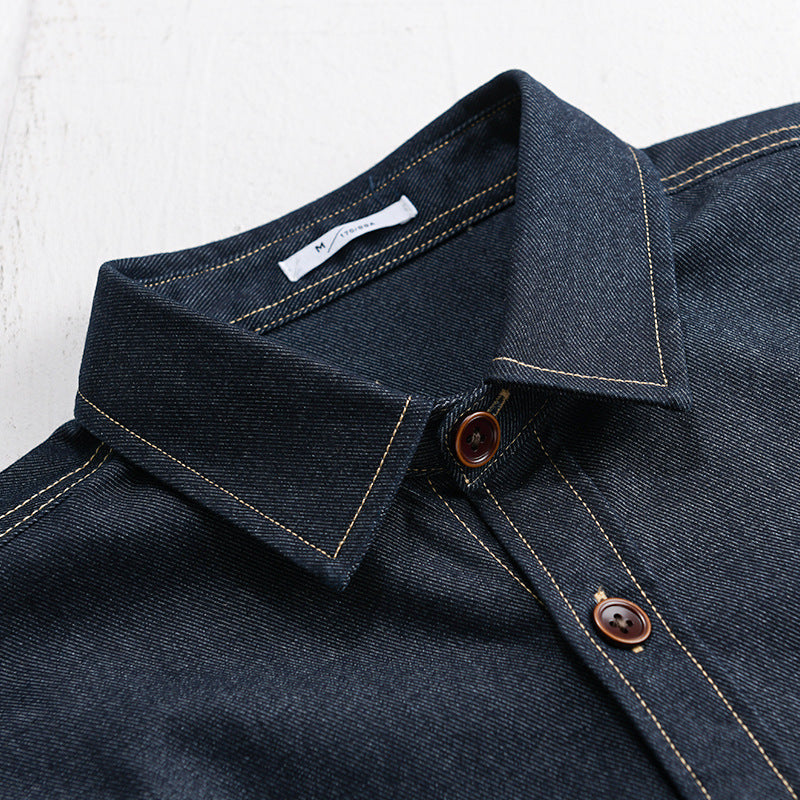 Men's denim overshirt with patch chest pocket and contrast seams Chichicherry