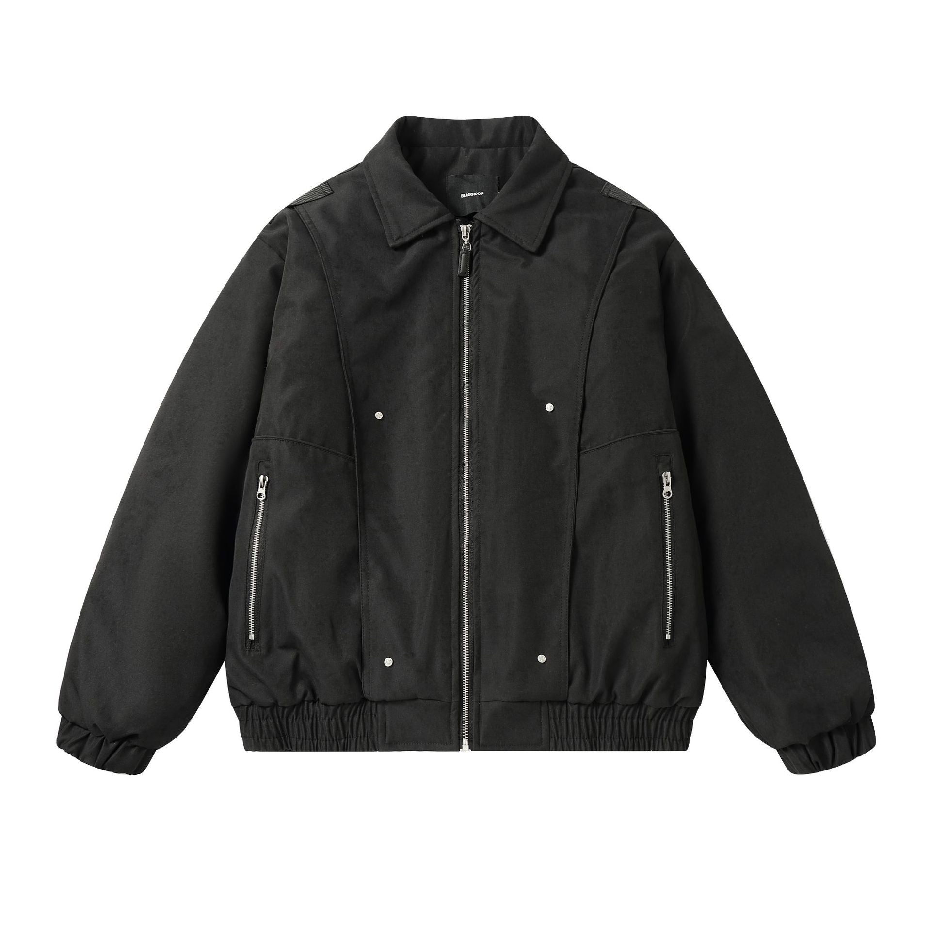 Men's Boxy Utility Bomber Jacket with Short Cut, Metal Zippers, and Elastic Hem Chichicherry