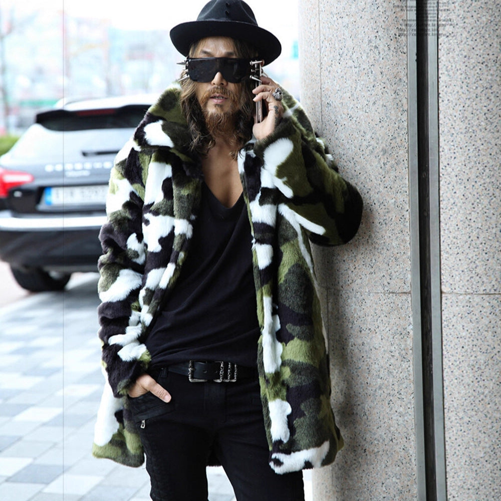 Men's camouflage faux fur coat with long cut and oversized silhouette Chichicherry