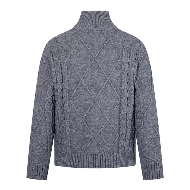 Men's knitted sweater with cable pattern, half zipper and high stand-up collar Chichicherry