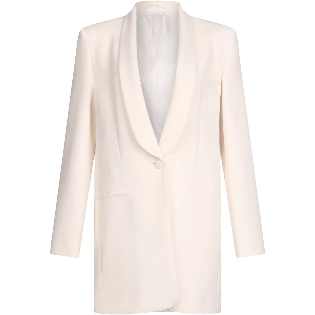 Women Tailored Blazer Dress with Shawl Collar and One-Button Closure Chichicherry