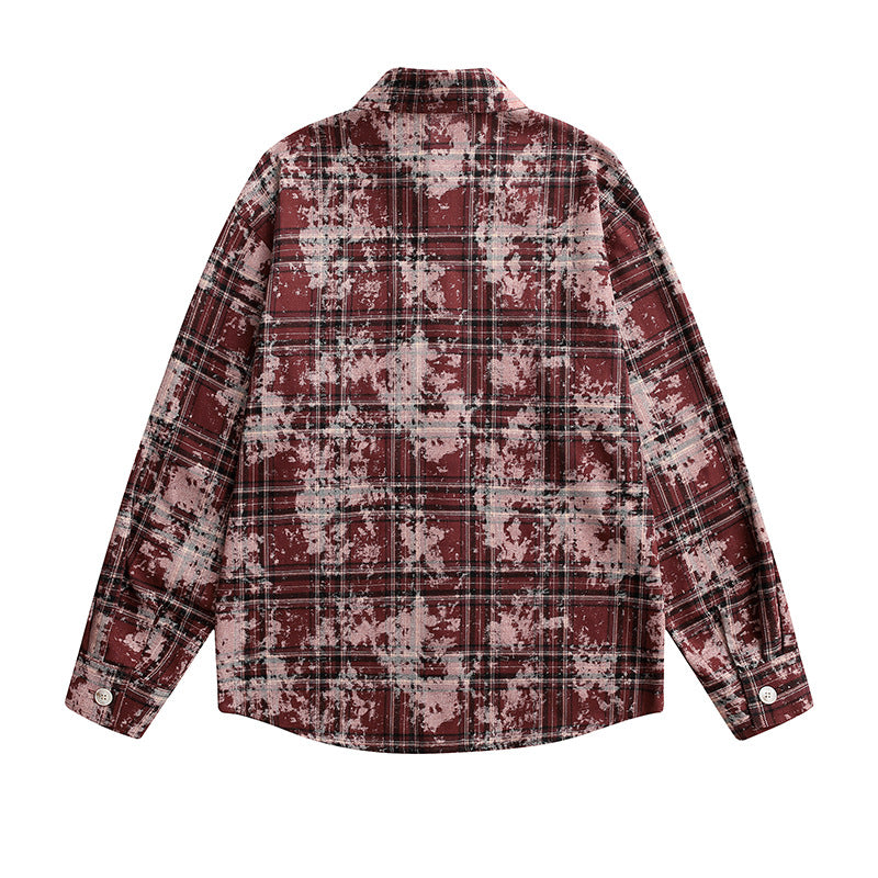 Women's Oversized Check Shirt Jacket with Vintage Effect and Breast Pockets Chichicherry