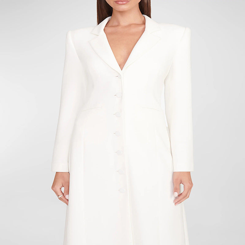 Women’s Evening Maxi Dress-Blazer with Slim Silhouette, Corset Seam and Elegant Front Split Chichicherry