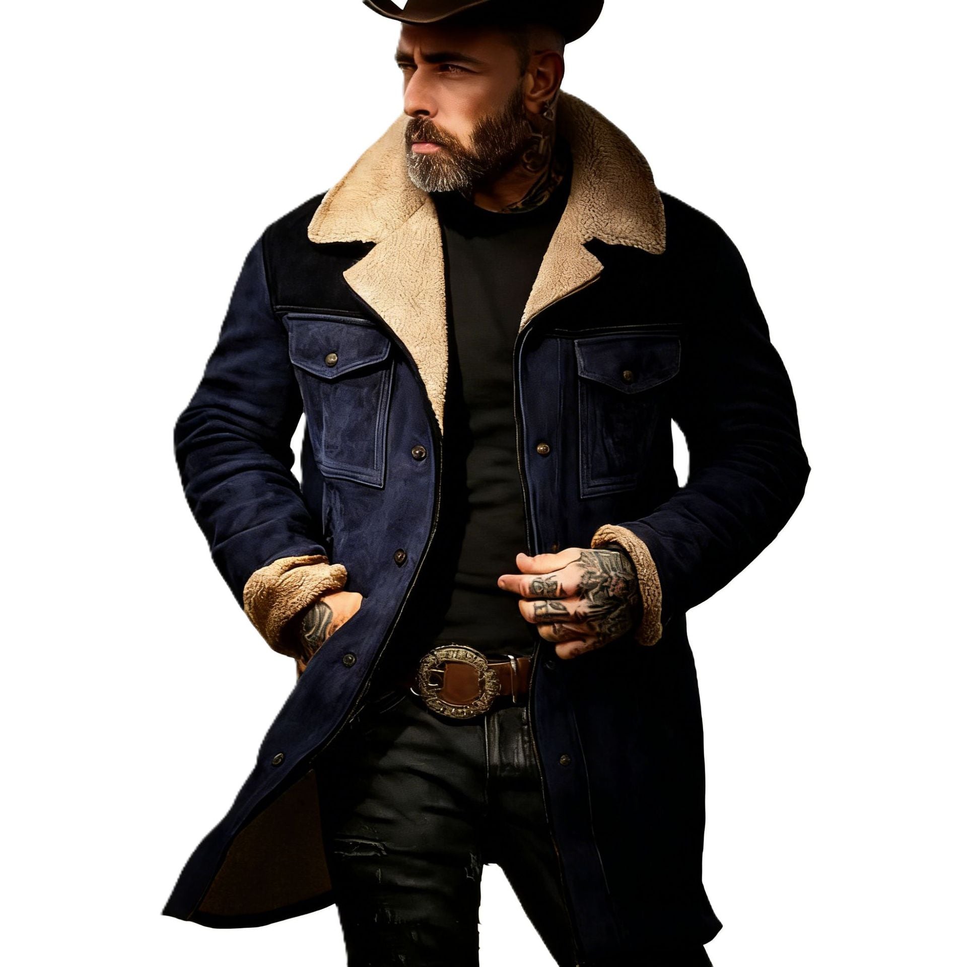 Herren Pilotenjacke aus Velourslederoptik mit Teddyfellinnenfutter und Reverskragen Chichicherry