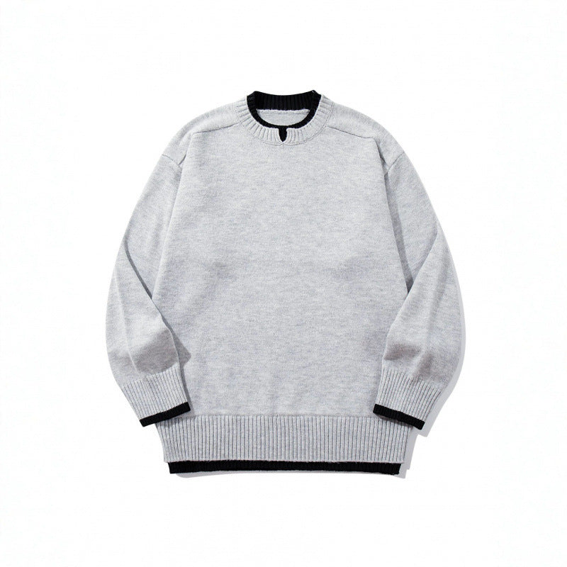 Unisex Relaxed-Fit Fine Knit Sweater with Contrast Cuffs and Extended Ribbed Hem Chichicherry