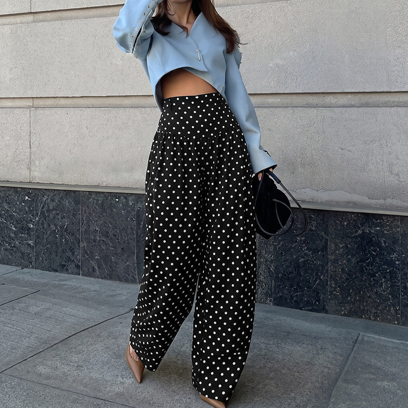 Women's High-Waist Palazzo Pants with Wide Leg and Polka Dot Print Chichicherry