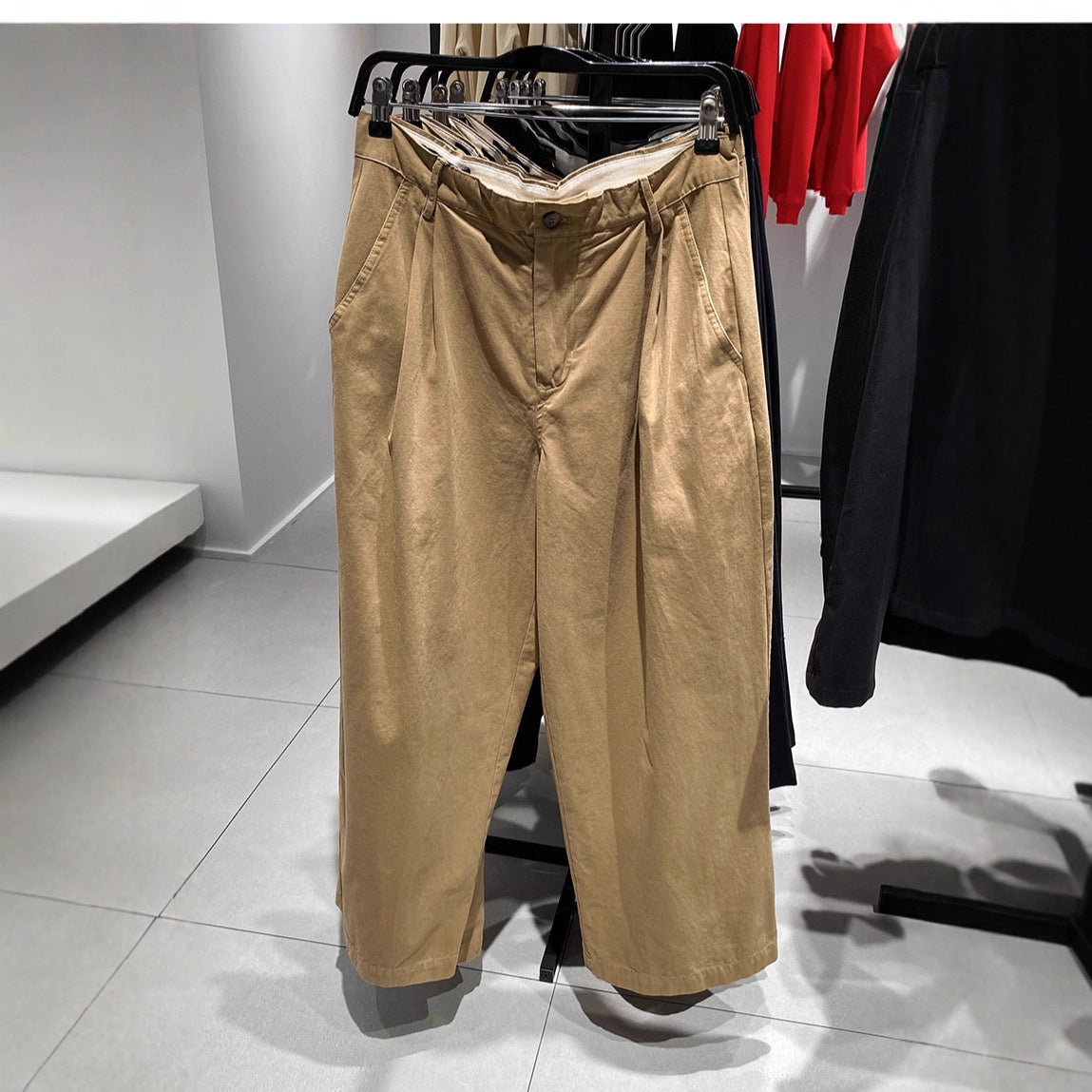 Men's wide pleated chino pants with high waistband and cropped leg Chichicherry