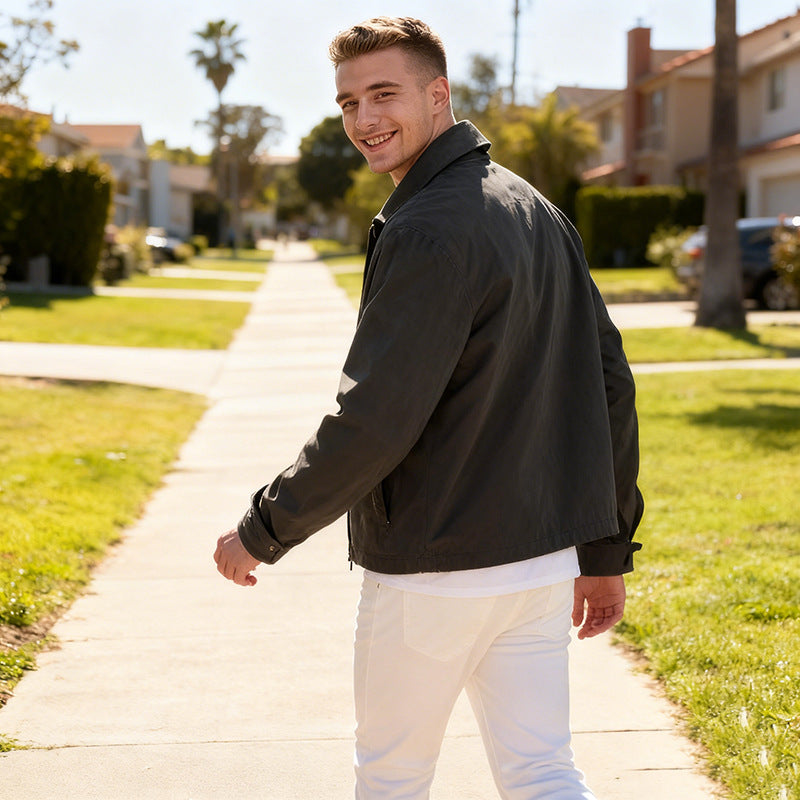 Men's Lightweight Zip Jacket in Harrington Style with Flap Pockets Chichicherry