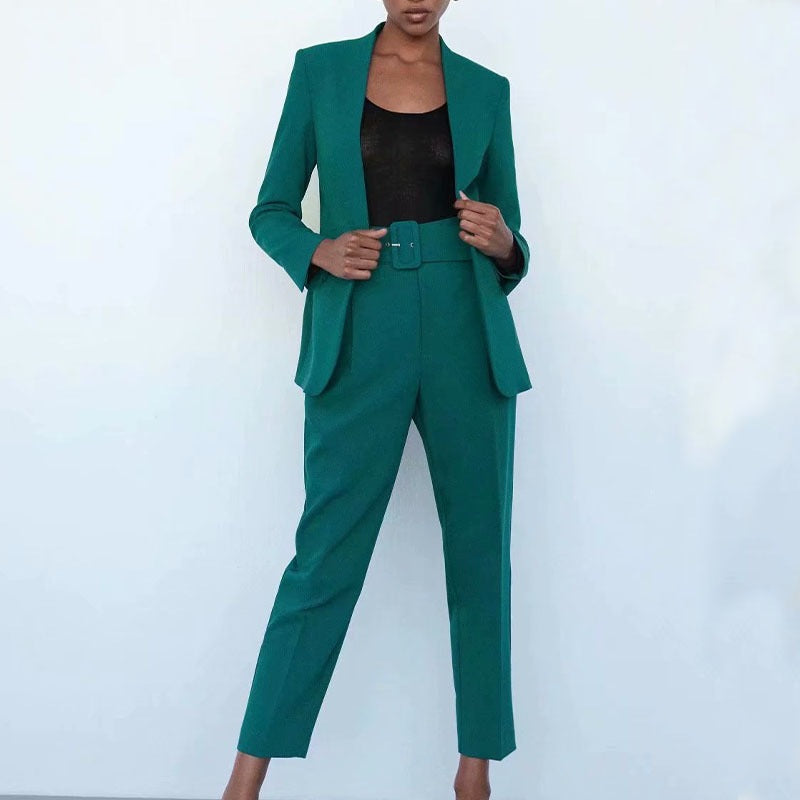 Women Tailored Blazer without Lapels with Open Front and Welt Pockets Chichicherry
