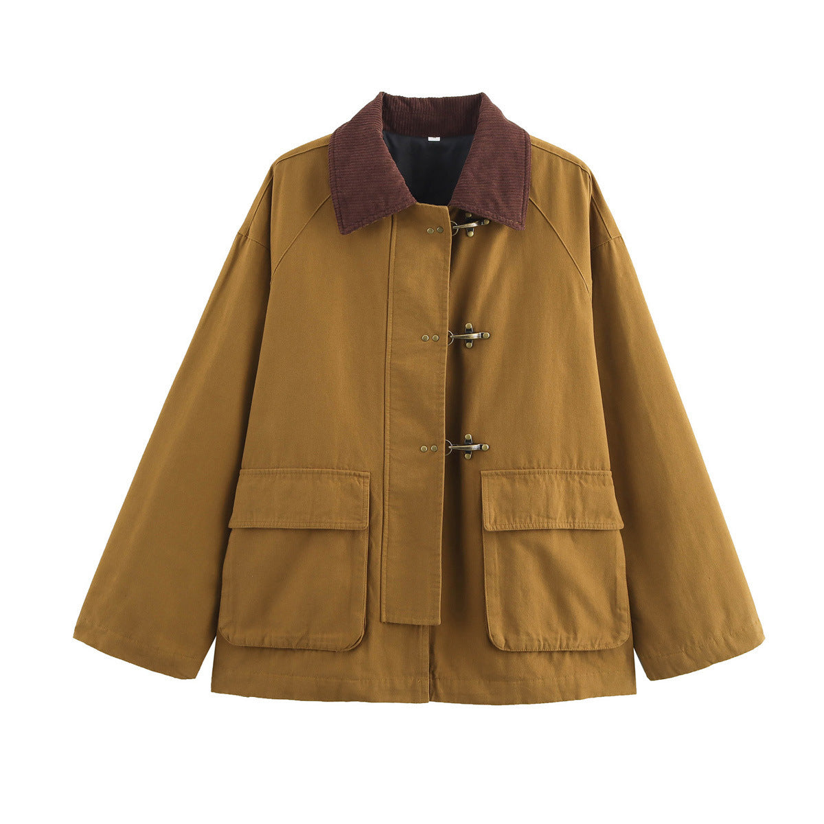 Women Boxy Field Jacket with Cord Collar, Toggle Closures and Large Flap Pockets Chichicherry