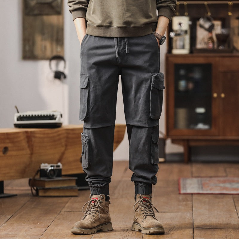 Men's Robust Cargo Jogging Pants with Multifunctional Pockets Drawstring Elastic Cuffs Chichicherry