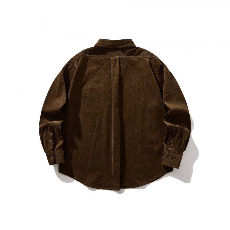 Unisex Boxy Cord Shirt in Overshirt Style with Button-Down Collar and Patch Chest Pocket Chichicherry