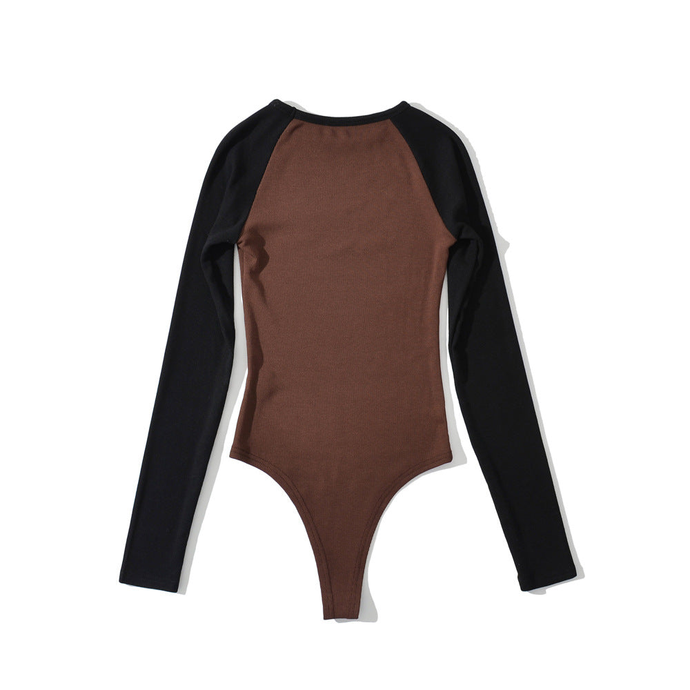 Women's raglan bodysuit with long sleeves, ribbed texture and snap closure Chichicherry