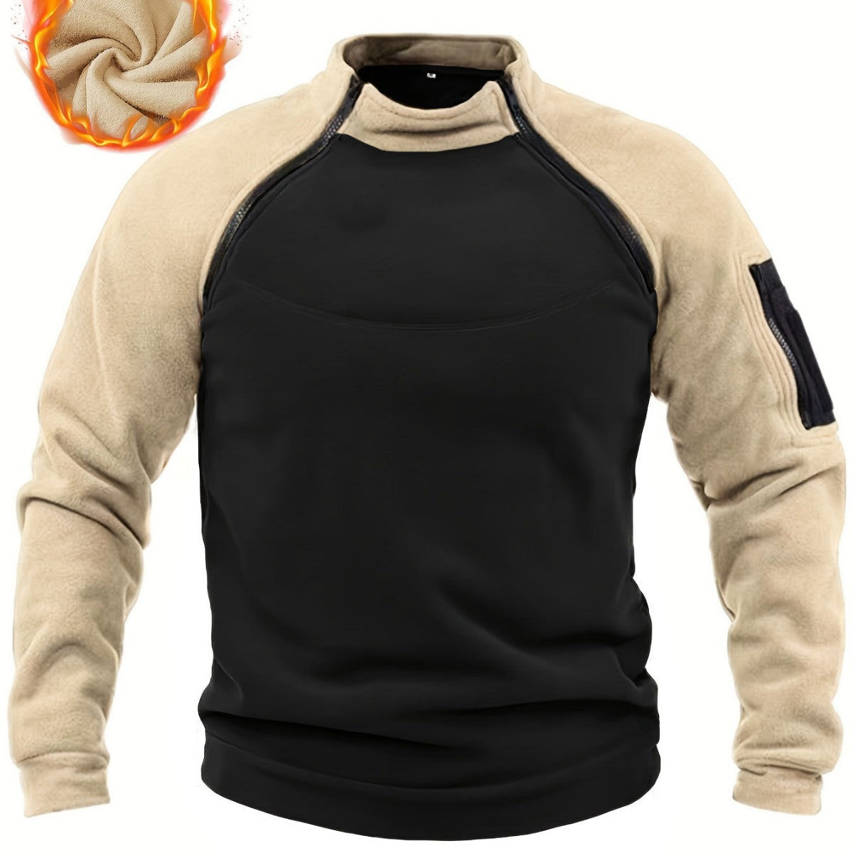 Men's Thermal Combat Fleece Pullover with Reinforced Chest Plate and Sleeve Zipper Chichicherry