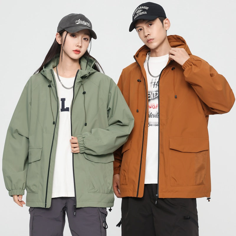 Women Oversize Windbreaker Jacket with Hood and Cargo Pockets Chichicherry