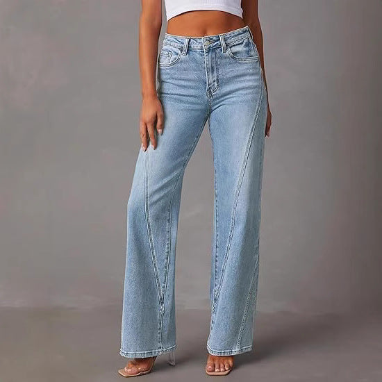 Women high-waisted straight-cut jeans with emphasized length seams Chichicherry