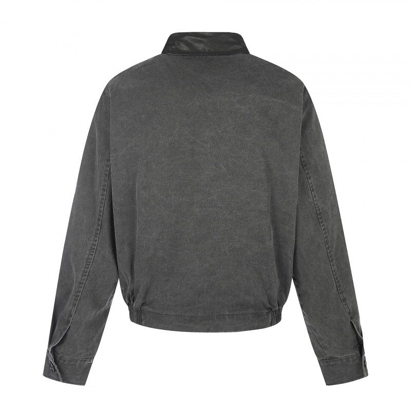 Men's short-cut bomber blouson jacket in vintage canvas with leather collar and waist belt Chichicherry