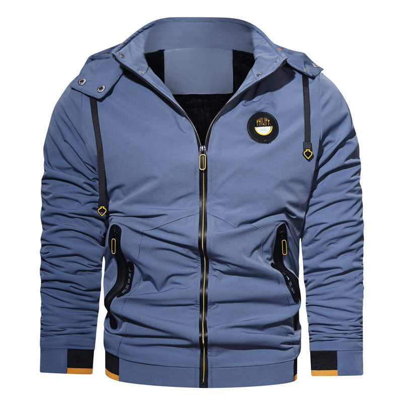 Men's sporty-urban zip hoodie with water-repellent zippers and logo patch Chichicherry