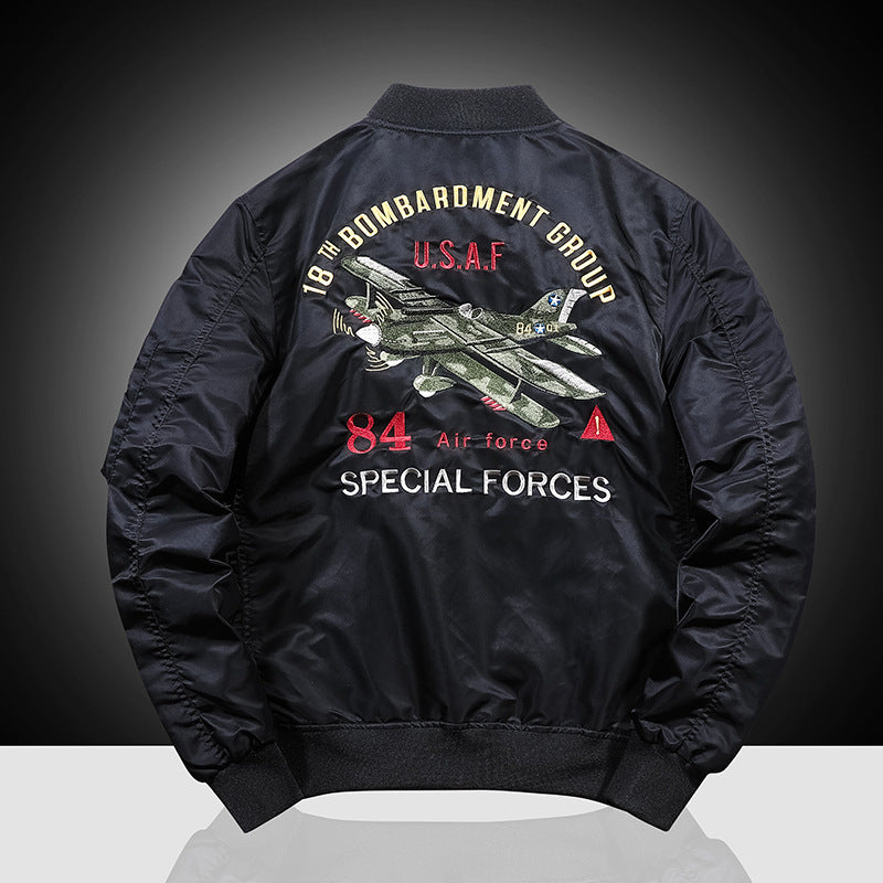 Men's bomber-style pilot jacket with brand patches, arm pocket and windproof outer shell Chichicherry