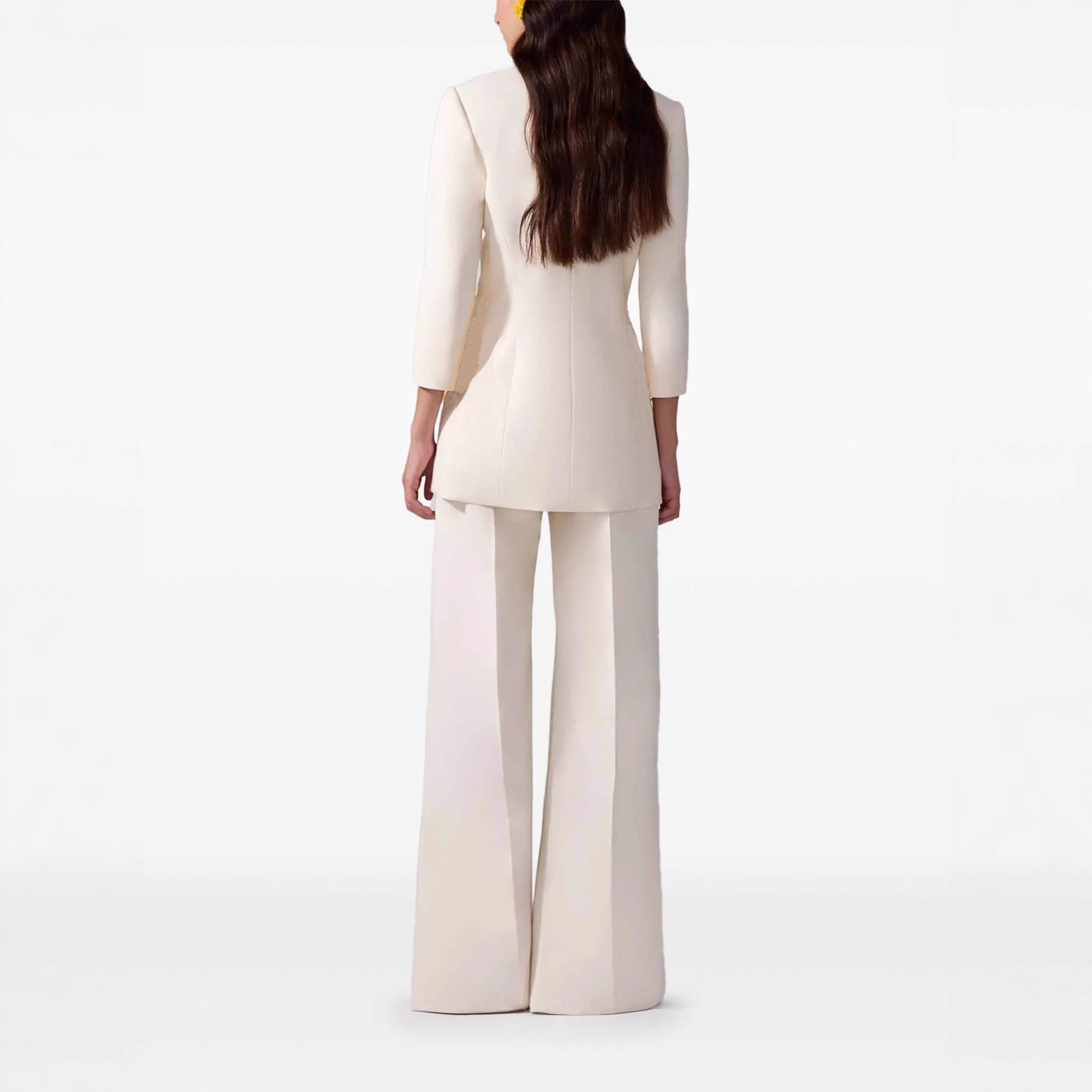 Ladies long blazer coat in tailoring with round neckline and concealed button placket Chichicherry