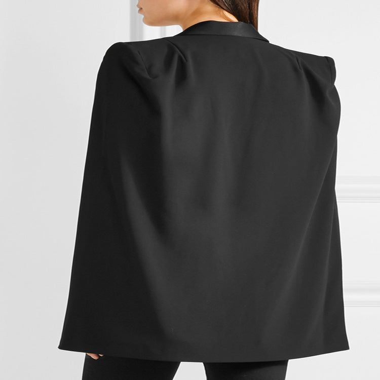 Women Tailored Evening Cape Blazer with Satin Shawl Collar and Cape Sleeves Chichicherry