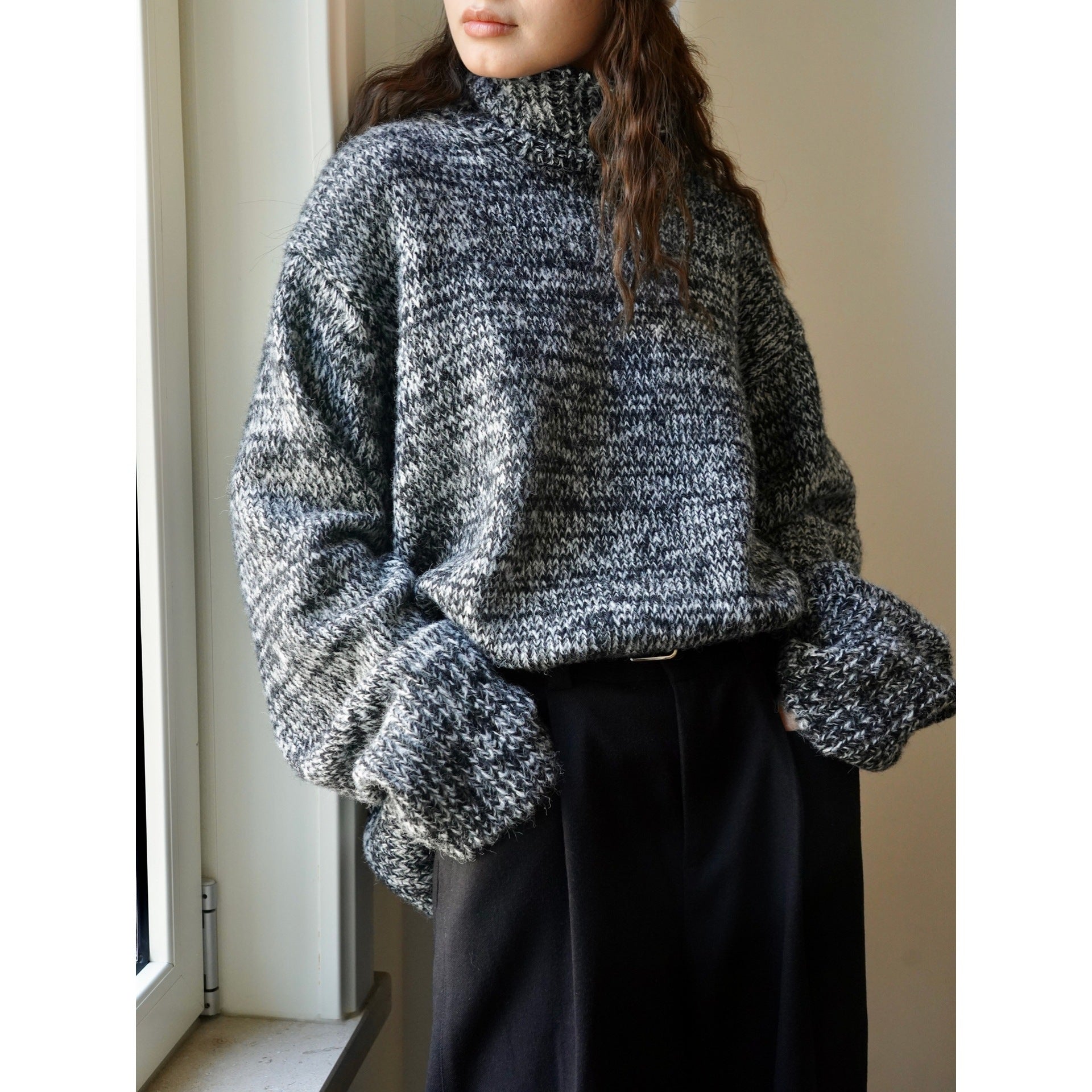 Women's Oversized Turtleneck Sweater made of fluffy Mohair Mix with ribbed hem Chichicherry