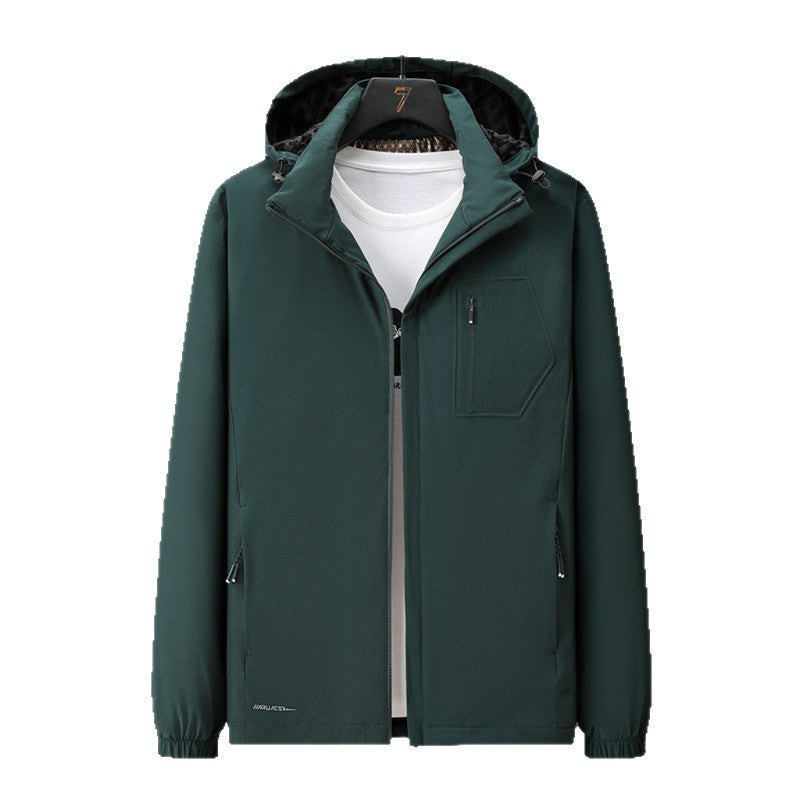 Men's Urban Minimalist Softshell Hoodie Jacket with Concealed Zippers and Elastic Hem Chichicherry
