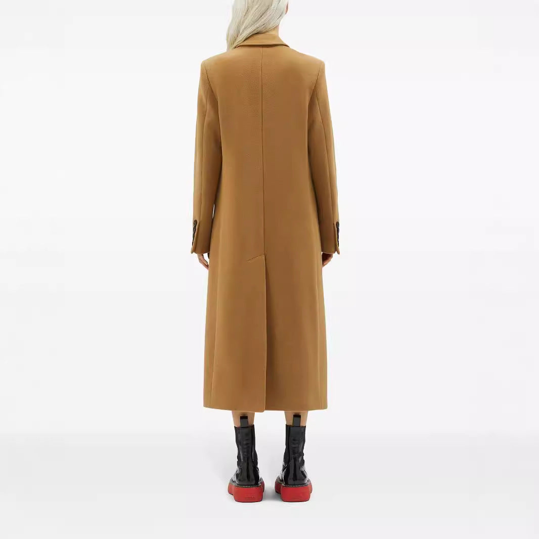 Women Maxilength Single-Breasted Long Coat in Minimalist Tailoring with Flap Pockets Chichicherry