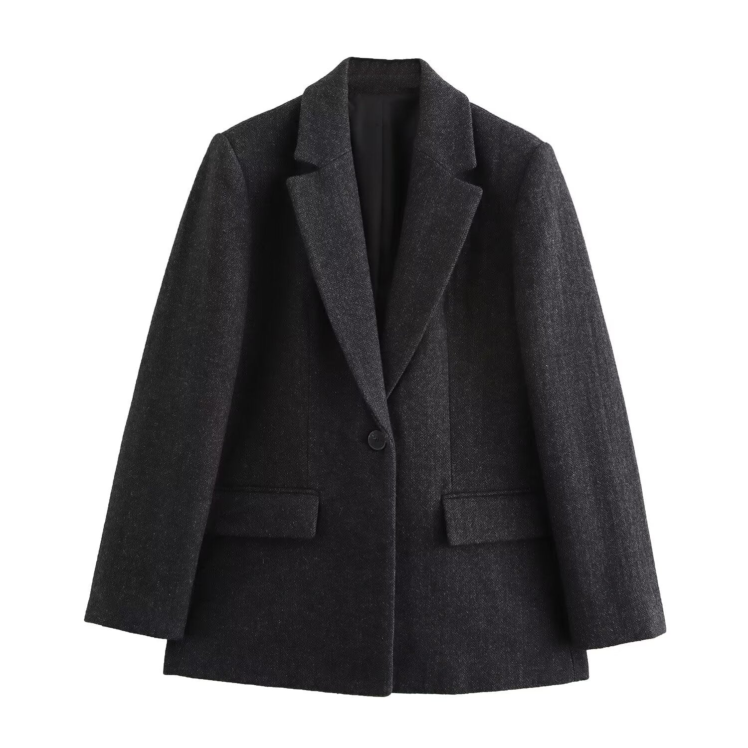Women's wool blend blazer coat with tailored cut and single button closure Chichicherry