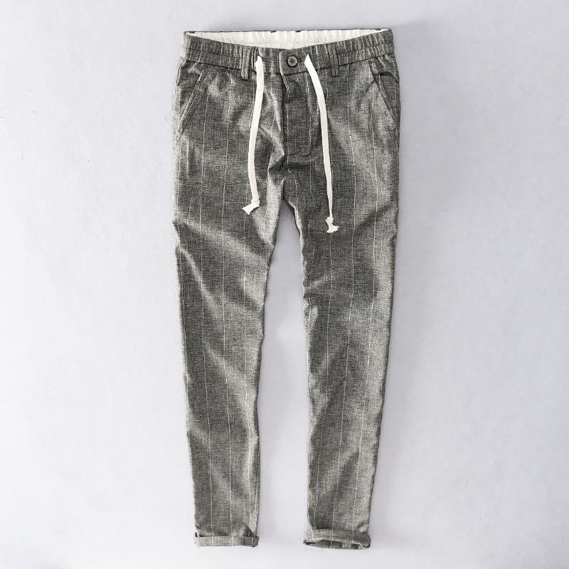 Men's casual pants with elastic waistband and drawstring tapered pinstriped look Chichicherry