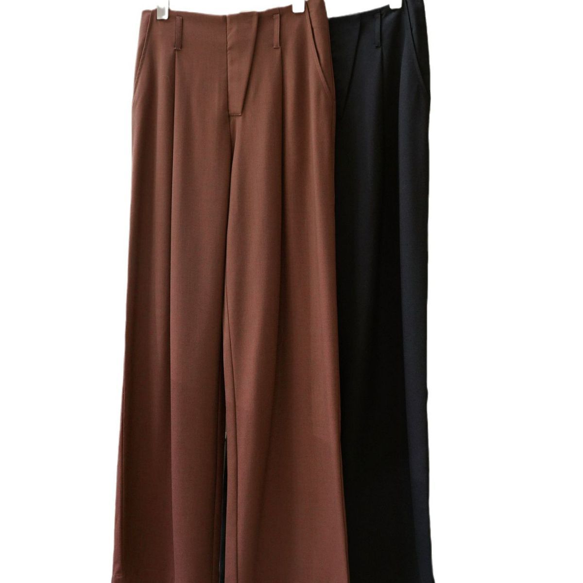 Women's High-Waisted Palazzo Suit Pants with Front Crease and Deep Crotch Chichicherry