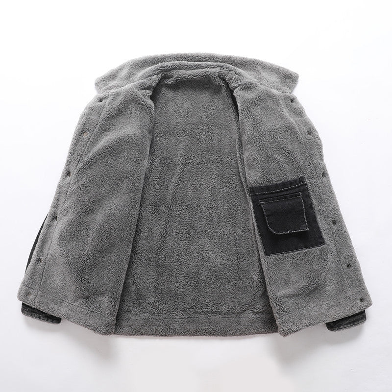 Men's Sherpa-lined denim jacket with teddy lining and chest pocket Chichicherry