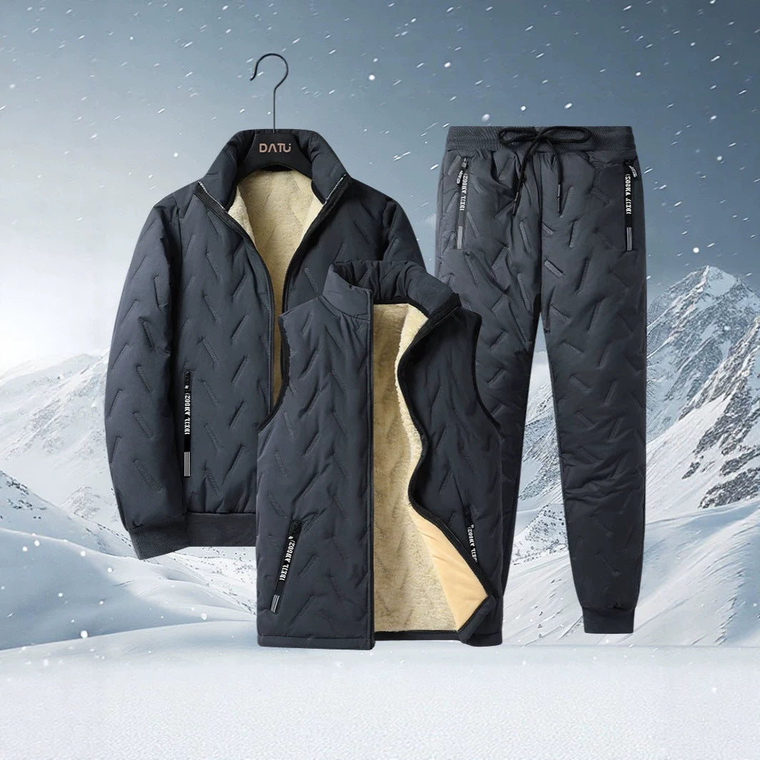 Men's three-piece thermo fleece-lined leisure and outdoor set with quilted jacket vest and joggers Chichicherry