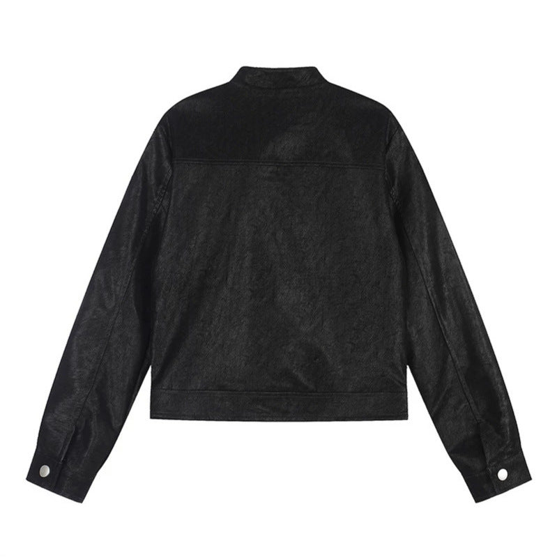 Women short-cut biker jacket made of faux leather with asymmetrical zipper Chichicherry