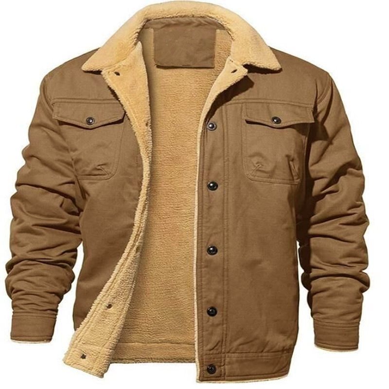Men's Sherpa-lined canvas trucker jacket with teddy fur lining and shirt collar Chichicherry