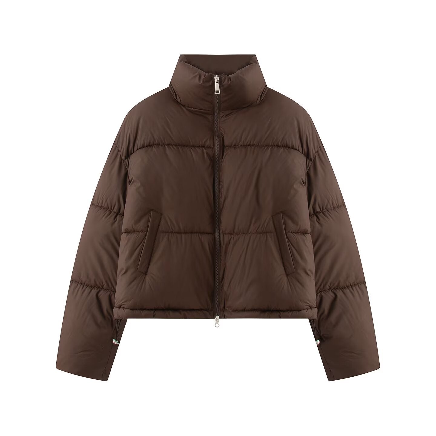 Women’s short jacket in oversized boxy puffer style with high stand-up collar Chichicherry